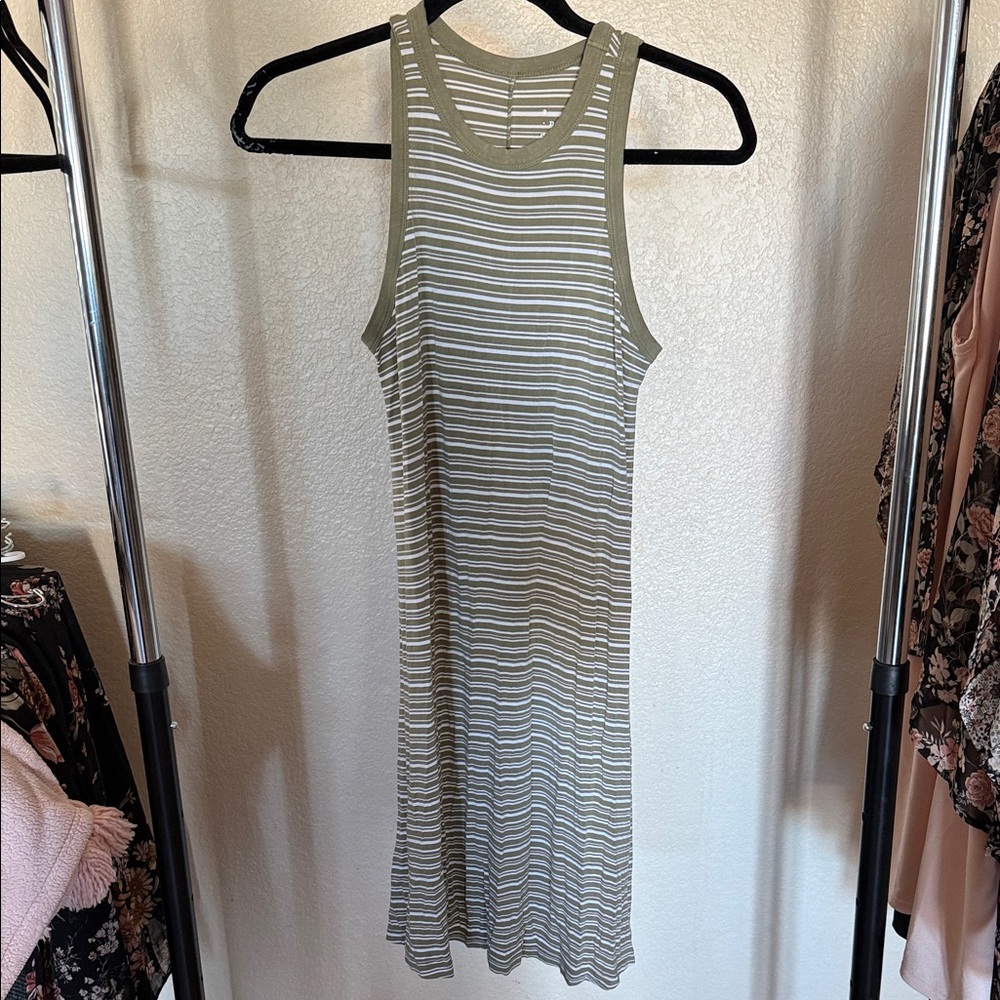 a new day Olive and White Striped Midi Dress